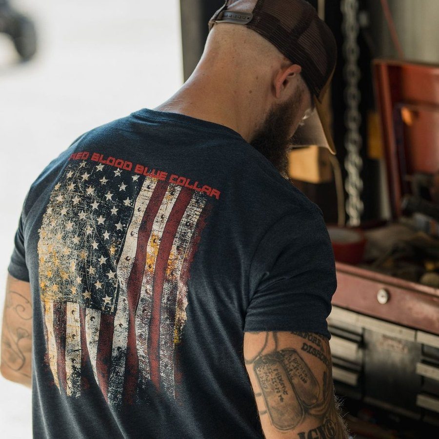 Grunt Style Red Blood Blue Collar® T-Shirt - Midnight Navy T-Shirt