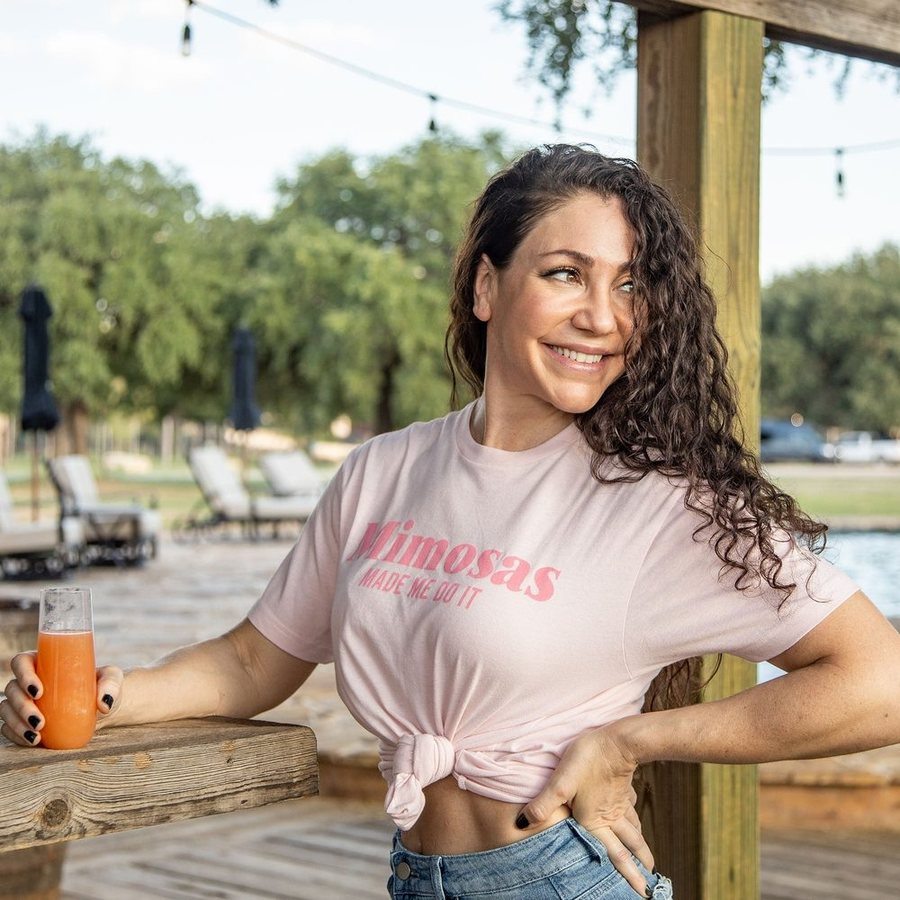 Grunt Style Women's Mimosas Made Me Do It Boyfriend Fit T-Shirt - Light Pink T-Shirt