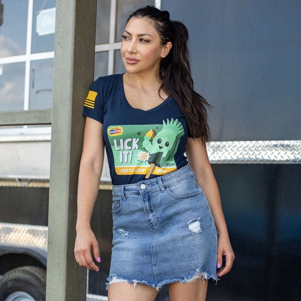 Grunt Style Women's Lick It V-Neck T-Shirt - Midnight Navy T-Shirt