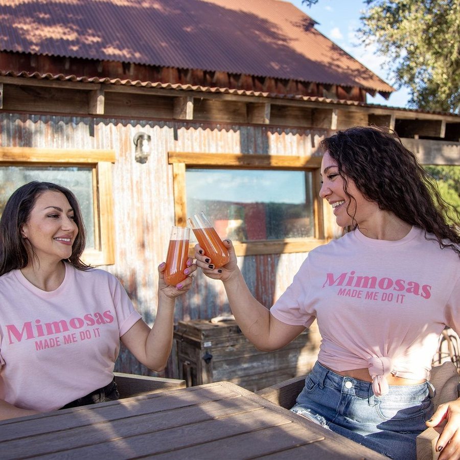 Grunt Style Women's Mimosas Made Me Do It Boyfriend Fit T-Shirt - Light Pink T-Shirt