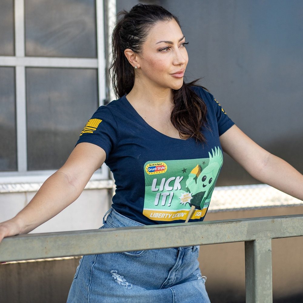 Grunt Style Women's Lick It V-Neck T-Shirt - Midnight Navy T-Shirt