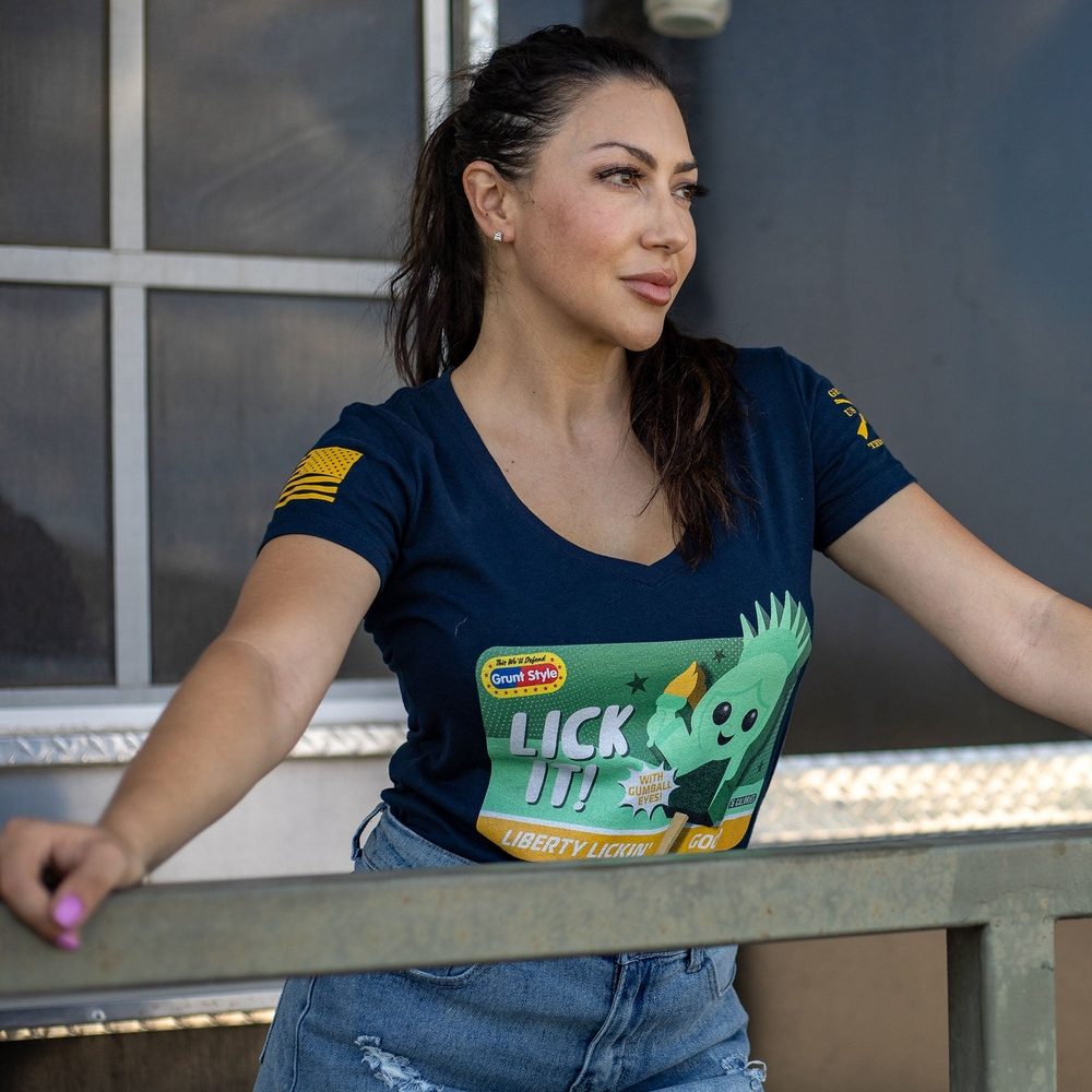 Grunt Style Women's Lick It V-Neck T-Shirt - Midnight Navy T-Shirt