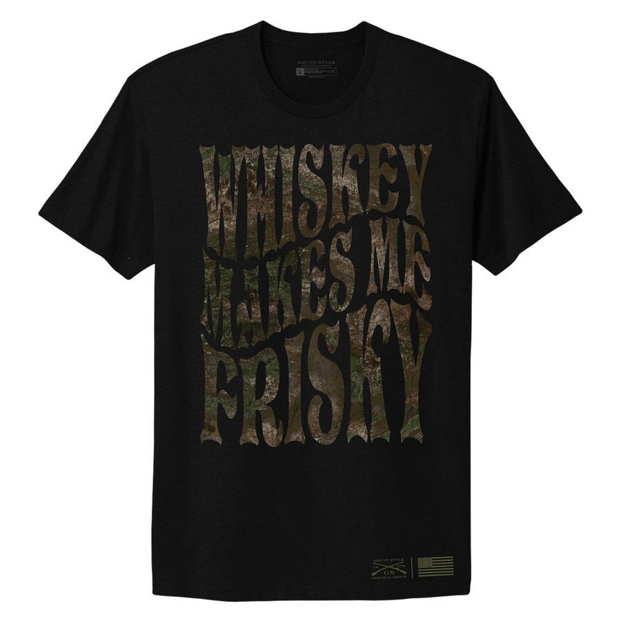 Grunt Style Women's Whiskey Makes Me Frisky Boyfriend Fit T-Shirt - Realtree Riverbend® T-Shirt