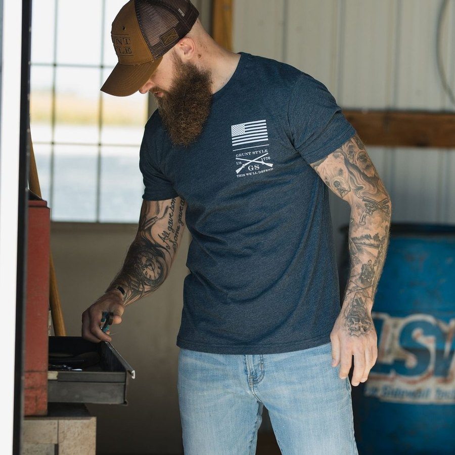 Grunt Style Red Blood Blue Collar® T-Shirt - Midnight Navy T-Shirt