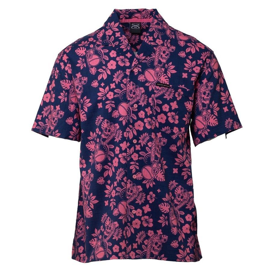 Getaway Tropical Death Button Down - Navy/Pink