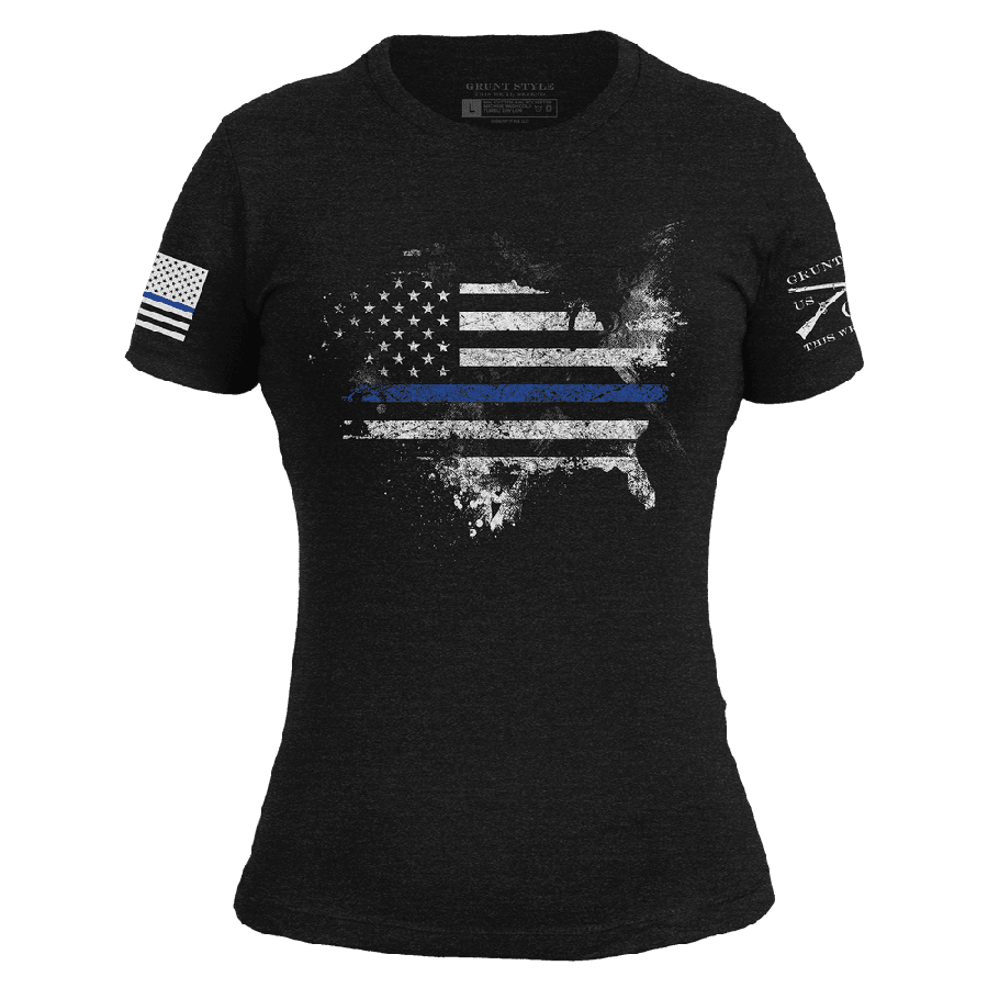 Women's Blue Line American Acid Slim Fit T-Shirt - Black